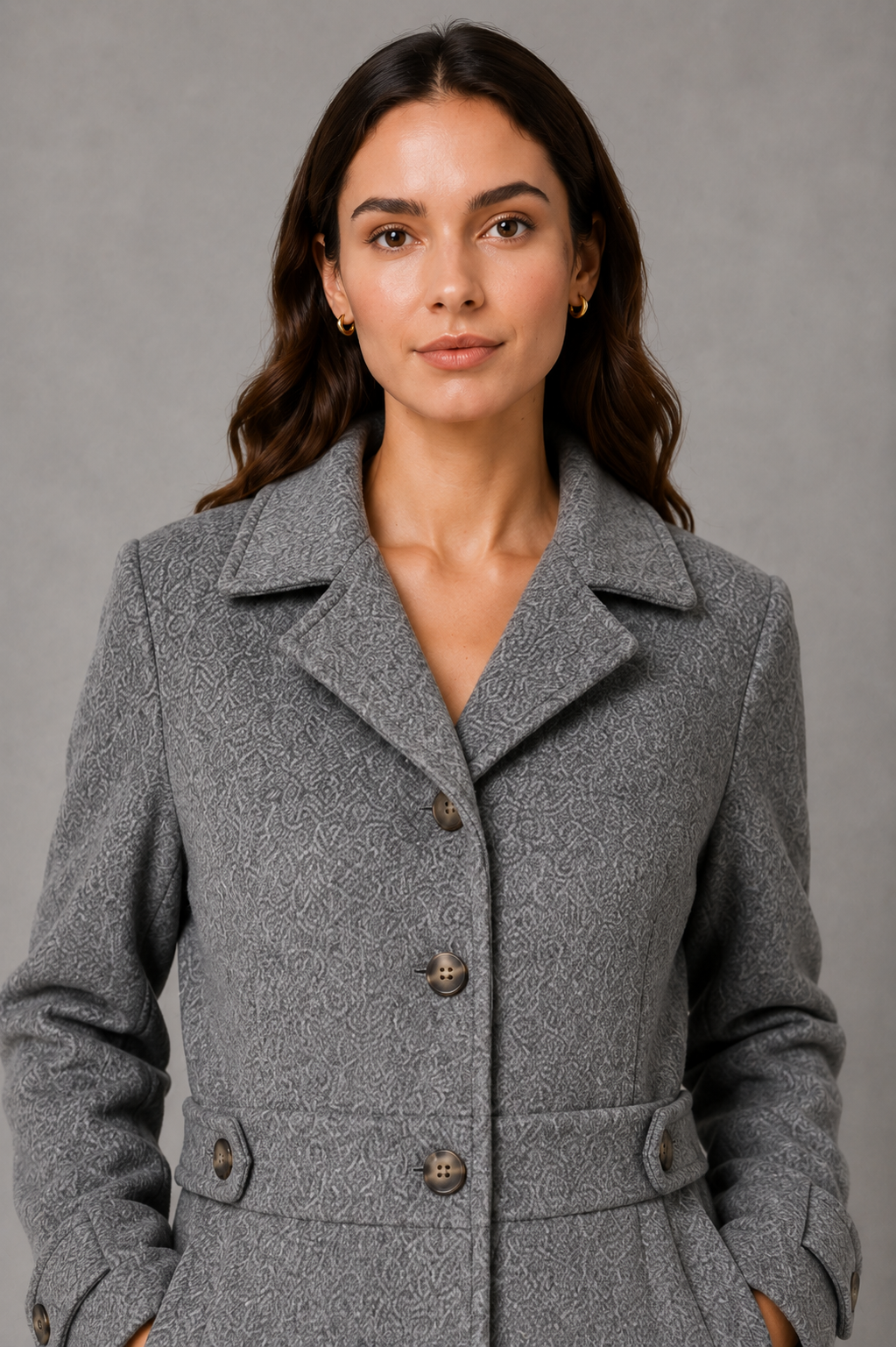Women’s Tailored Longline Coat – Button Front Collared Smart Jacket