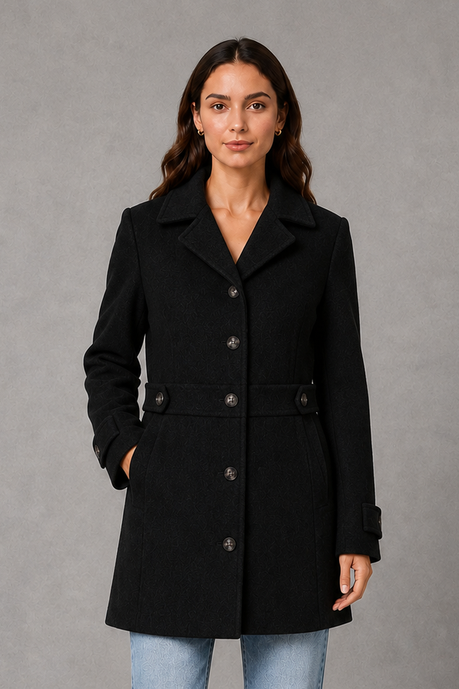 Women’s Tailored Longline Coat – Button Front Collared Smart Jacket