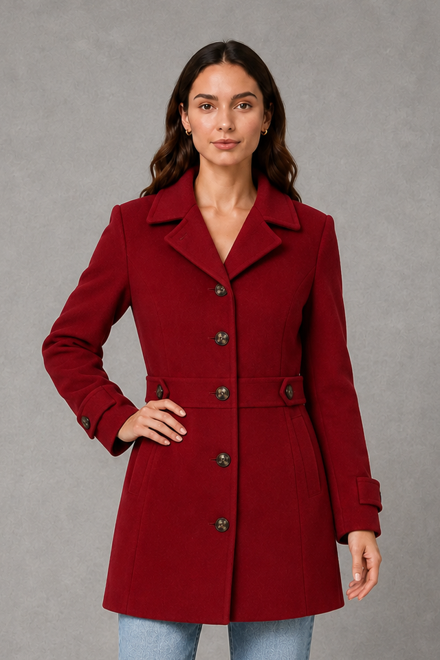 Women’s Tailored Longline Coat – Button Front Collared Smart Jacket