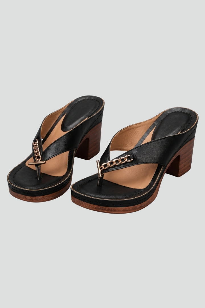 Women's Thong Sandals with Block Heel and Platform Sole