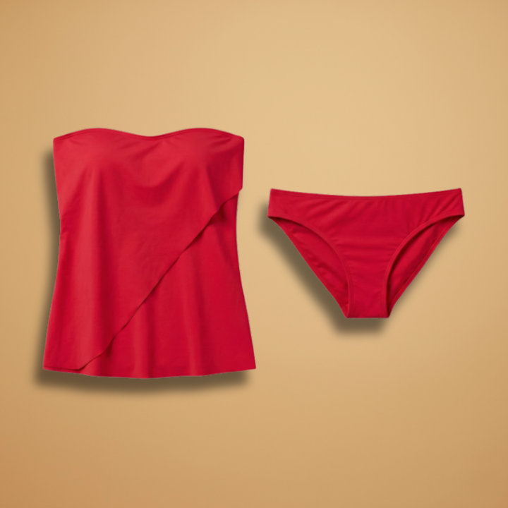Women's Ruffled Bandeau Tankini with Heart Neckline - Flattering and Summery