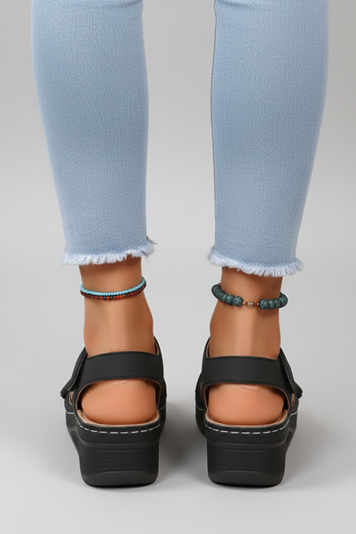 Women’s Wedge Sandals with Hook-and-Loop Straps and Open Toe