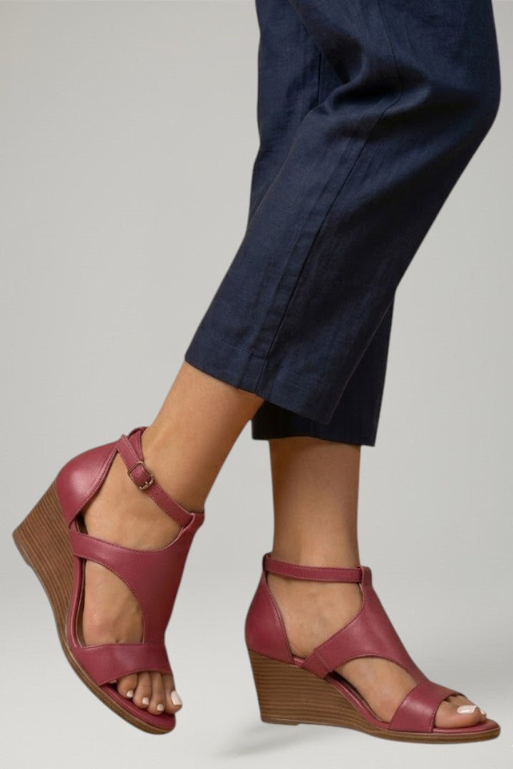 Women's Wedge Sandals with T Strap and Cushioned Footbed