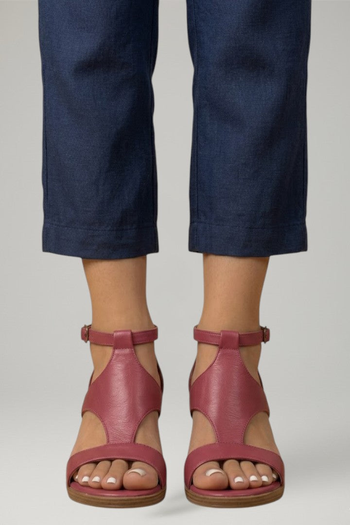 Women's Wedge Sandals with T Strap and Cushioned Footbed