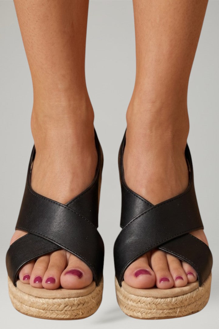 Women's Wedge Sandals with Woven Sole and Ankle Strap