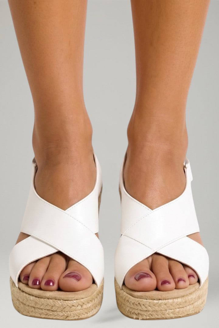 Women's Wedge Sandals with Woven Sole and Ankle Strap