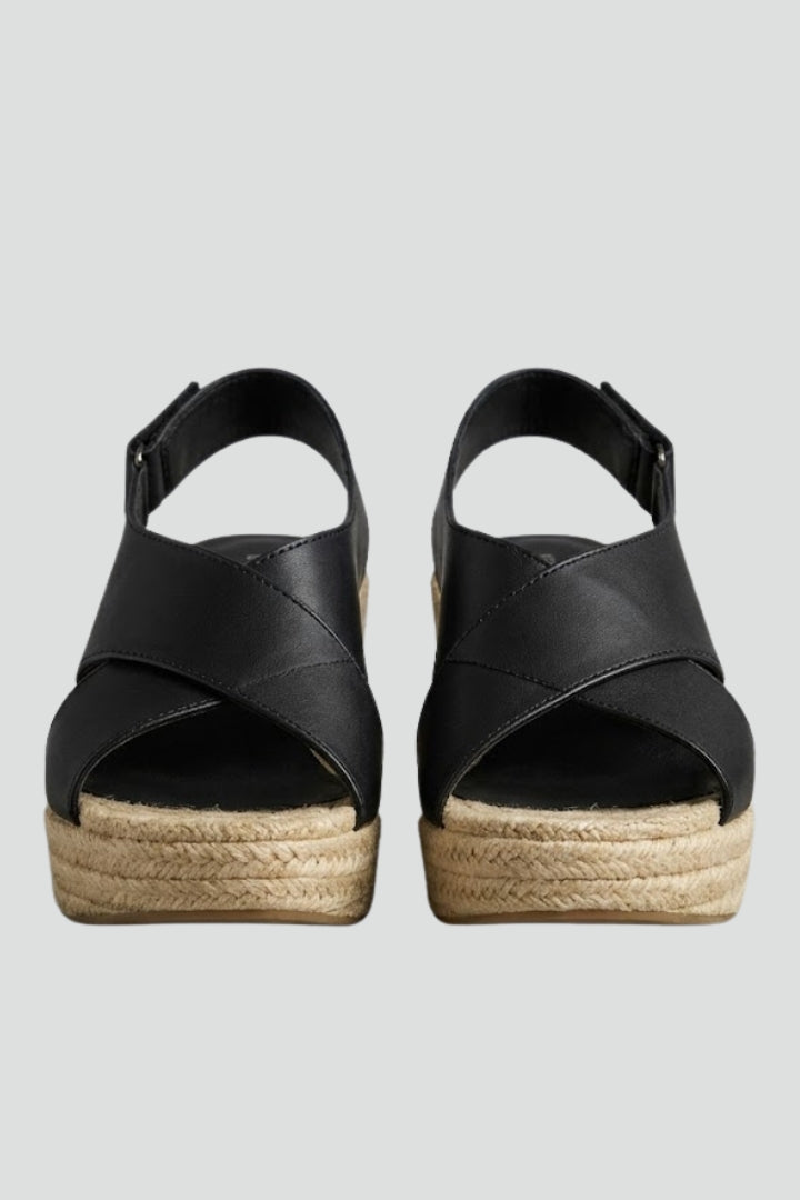 Women's Wedge Sandals with Woven Sole and Ankle Strap