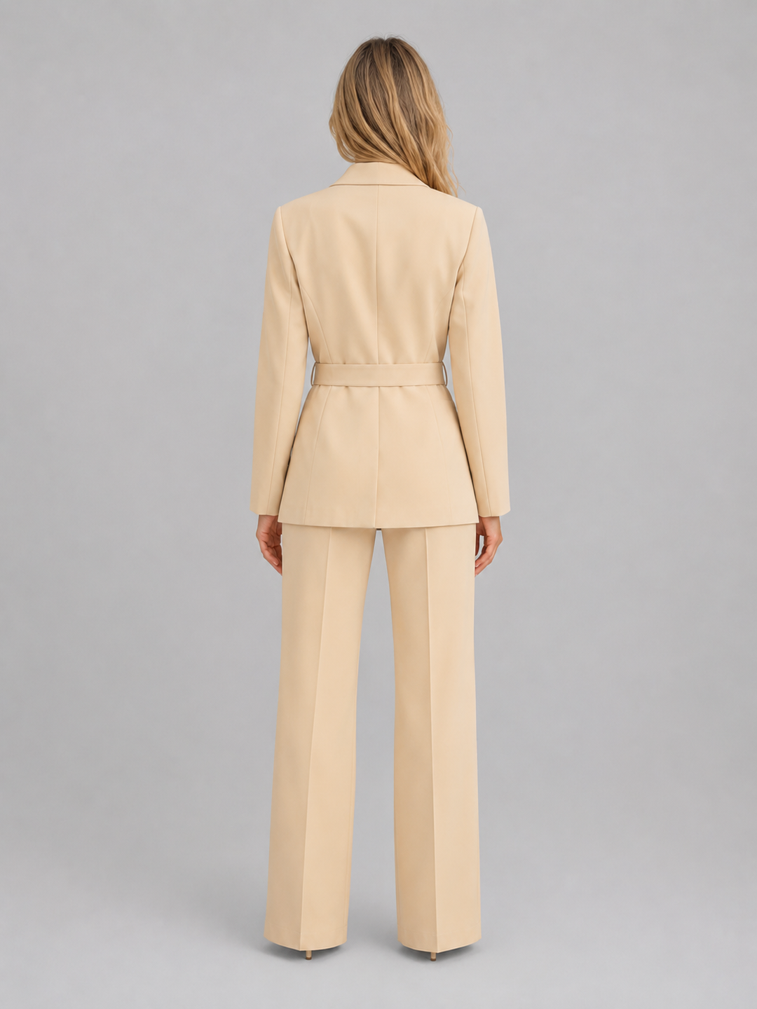Montarello Women's Suit Set, Belted Blazer and Wide-Leg Pants