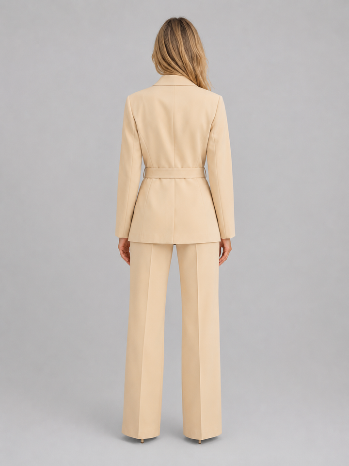 Montarello Women's Suit Set, Belted Blazer and Wide-Leg Pants