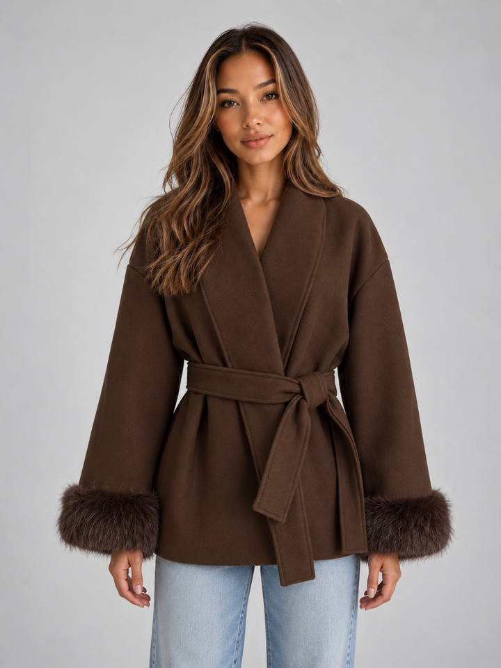 Women’s Faux Fur Belted Wrap Coat