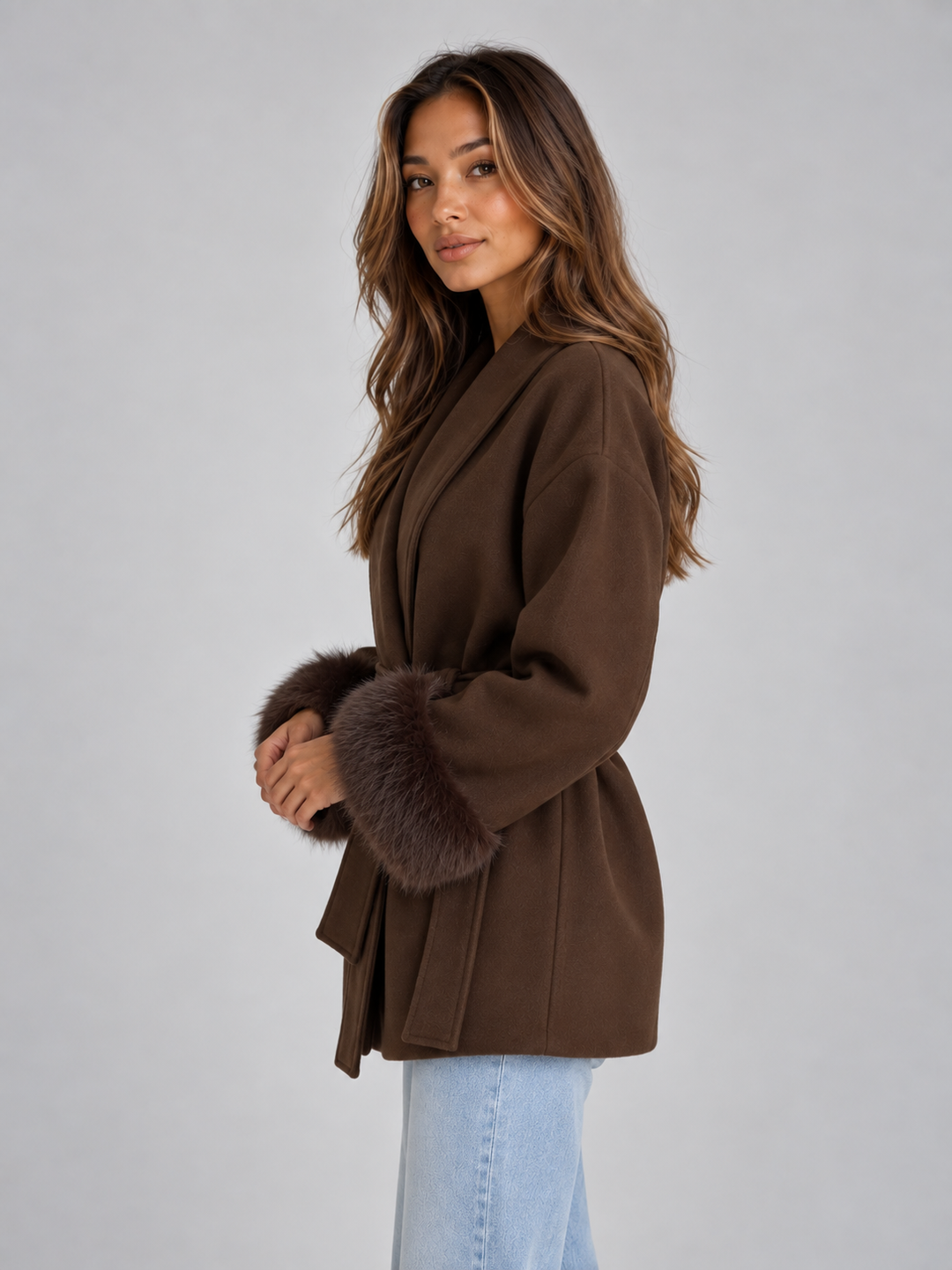 Women’s Faux Fur Belted Wrap Coat
