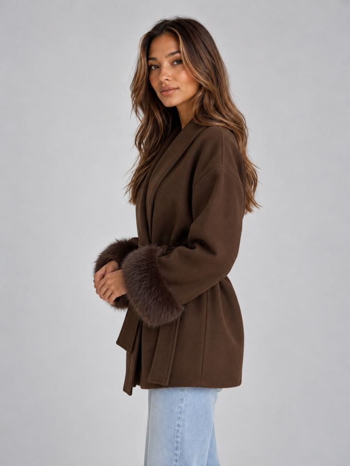 Women’s Faux Fur Belted Wrap Coat