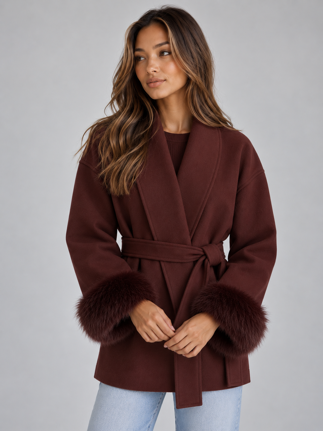 Women’s Faux Fur Belted Wrap Coat