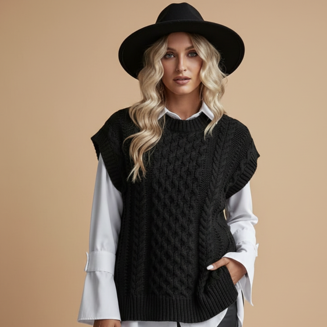 Women’s Cardigan with Round Neck and Twisted Surface