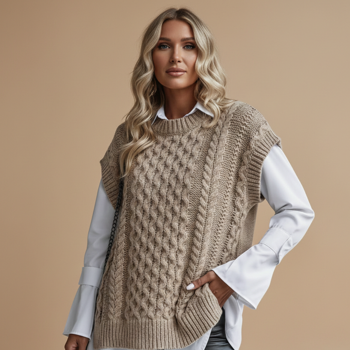 Women’s Cardigan with Round Neck and Twisted Surface