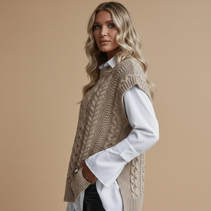 Women’s Cardigan with Round Neck and Twisted Surface
