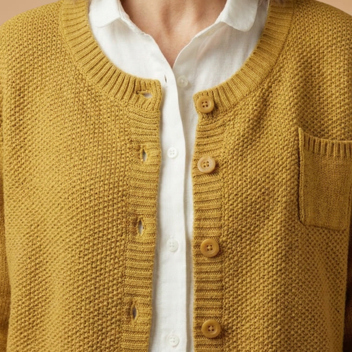 Women's Cardigan with a chest pocket and knitted surface