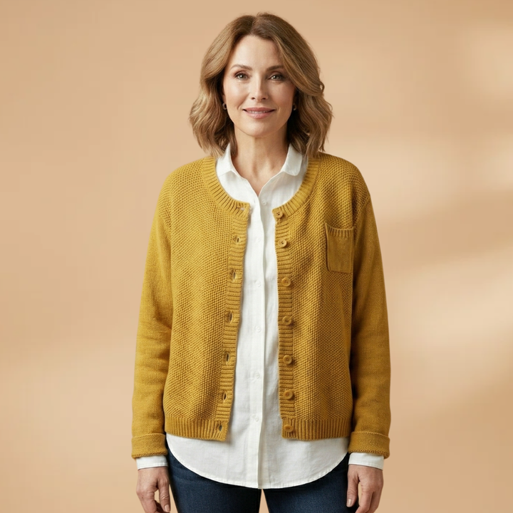 Women's Cardigan with a chest pocket and knitted surface