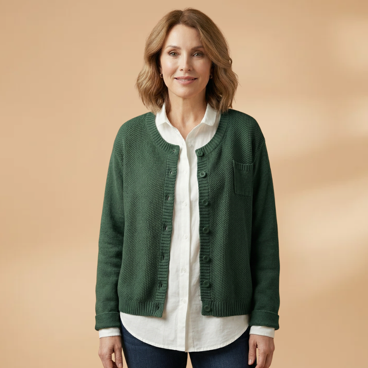 Women's Cardigan with a chest pocket and knitted surface