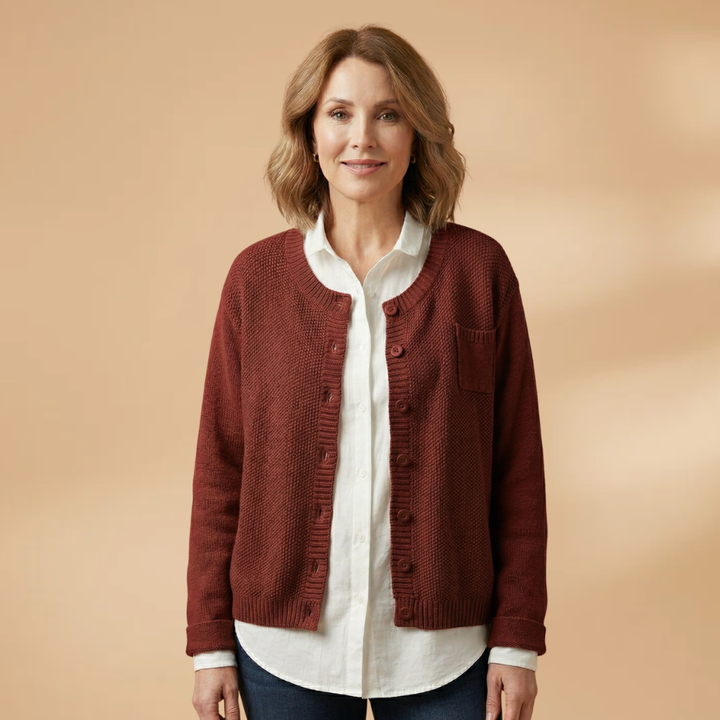 Women's Cardigan with a chest pocket and knitted surface