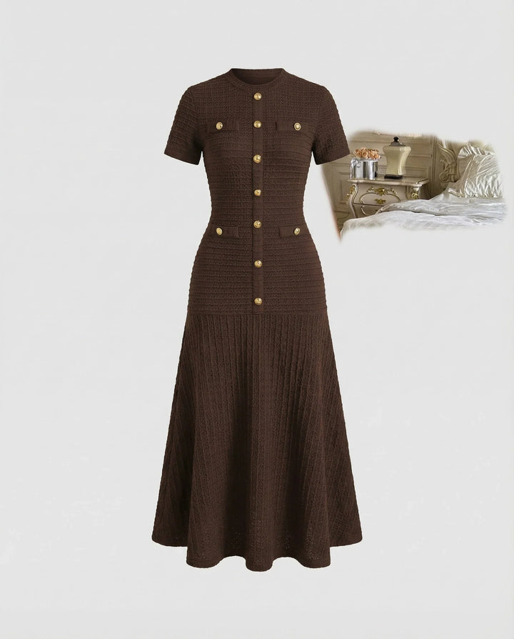 Women's Waffle-Knit Maxi Dress with Trumpet Skirt - Elena Harper