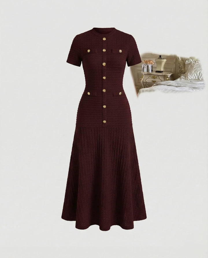 Women's Waffle-Knit Maxi Dress with Trumpet Skirt, view 3 - Elena Harper