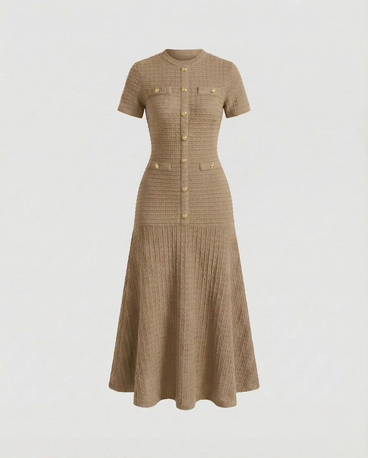 Women's Waffle-Knit Maxi Dress with Trumpet Skirt, view 4 - Elena Harper