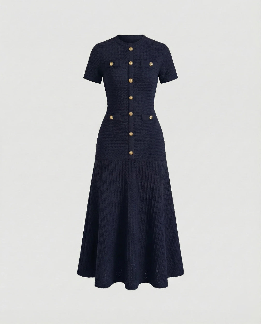 Women's Waffle-Knit Maxi Dress with Trumpet Skirt, view 5 - Elena Harper