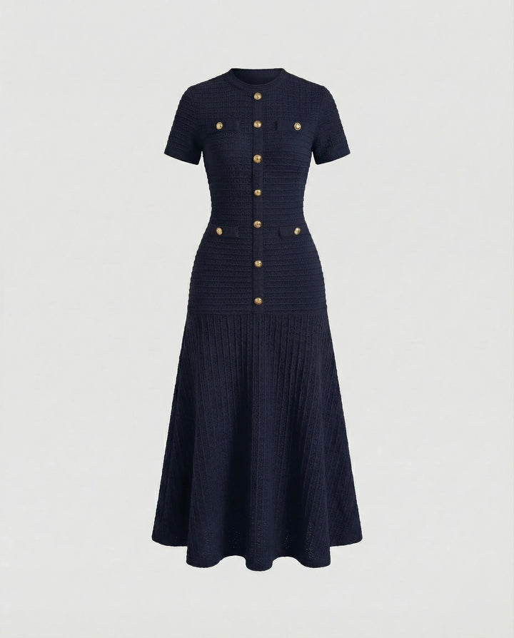 Women's Waffle-Knit Maxi Dress with Trumpet Skirt, view 5 - Elena Harper
