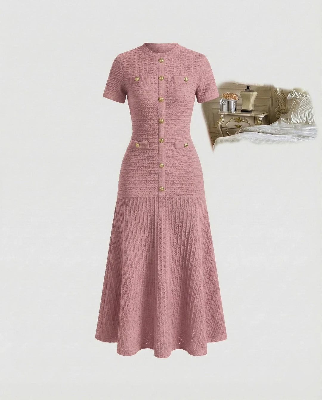 Women's Waffle-Knit Maxi Dress with Trumpet Skirt, view 6 - Elena Harper