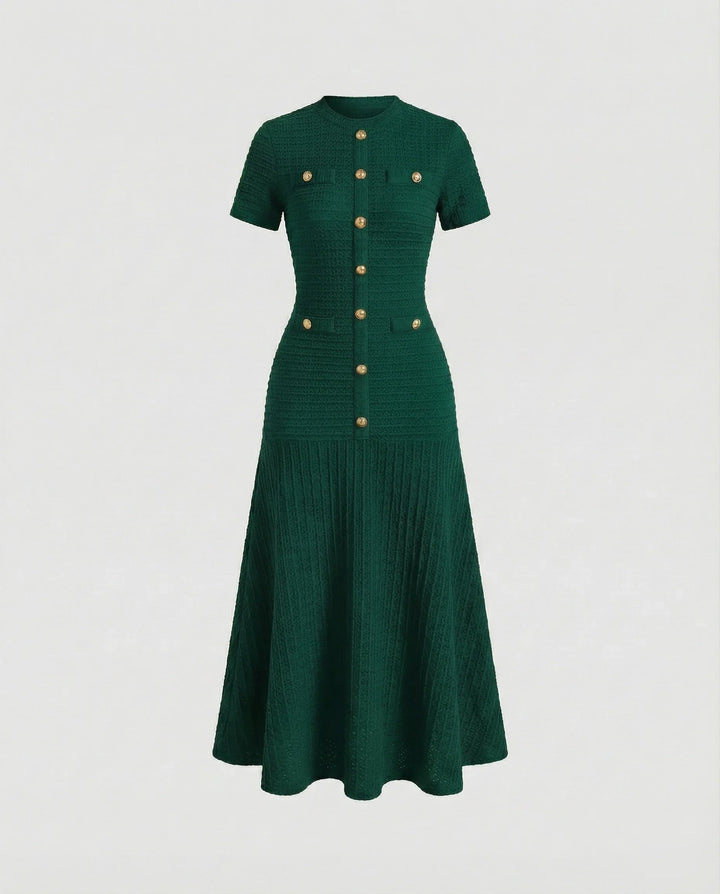 Women's Waffle-Knit Maxi Dress with Trumpet Skirt, view 7 - Elena Harper