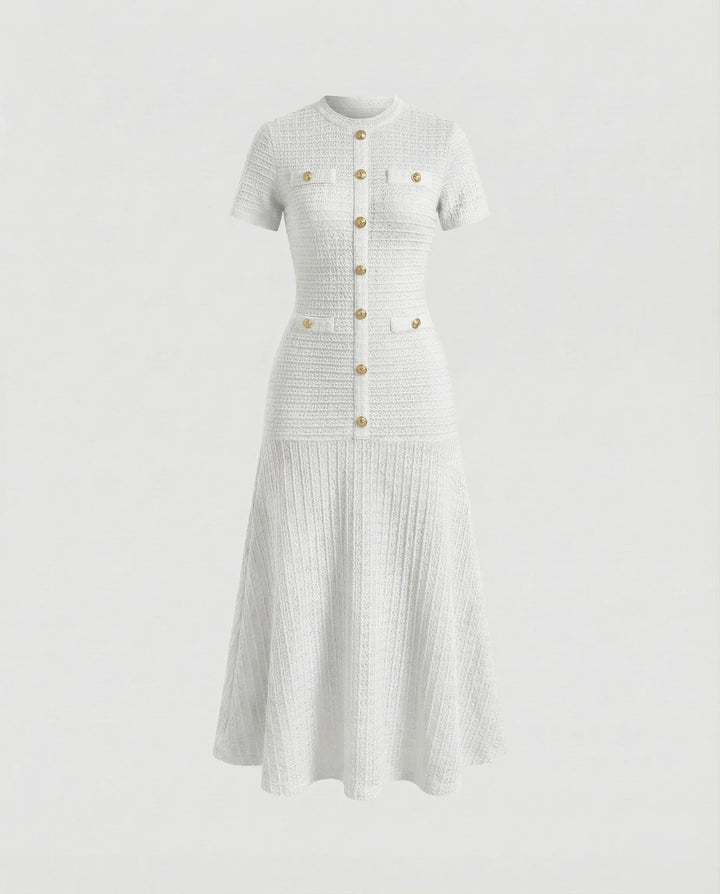 Women's Waffle-Knit Maxi Dress with Trumpet Skirt, view 8 - Elena Harper