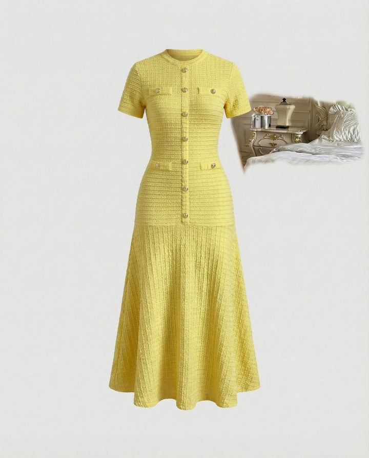Women's Waffle-Knit Maxi Dress with Trumpet Skirt, view 9 - Elena Harper