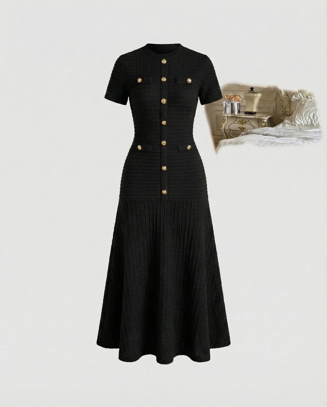 Women's Waffle-Knit Maxi Dress with Trumpet Skirt, view 10 - Elena Harper