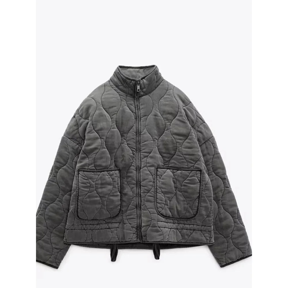 Women's Winter Jacket Quilted with Wave Stitching and Drawstring Hem, view 2 - Elena Harper