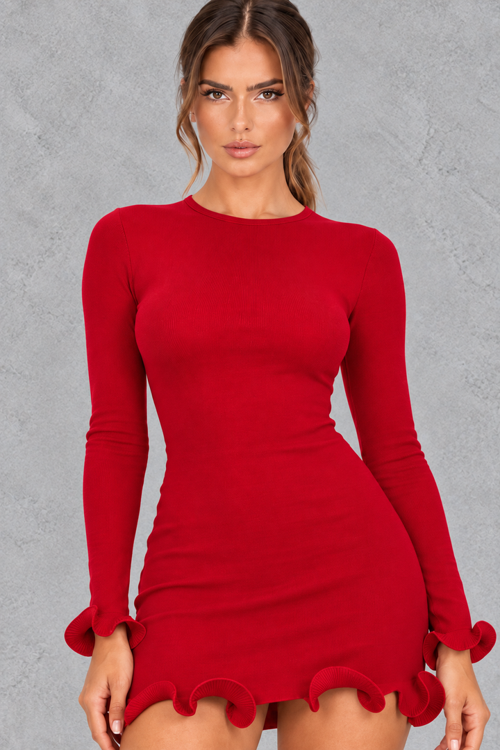 Women’s Ruffle Knit High Waist Mini Dress