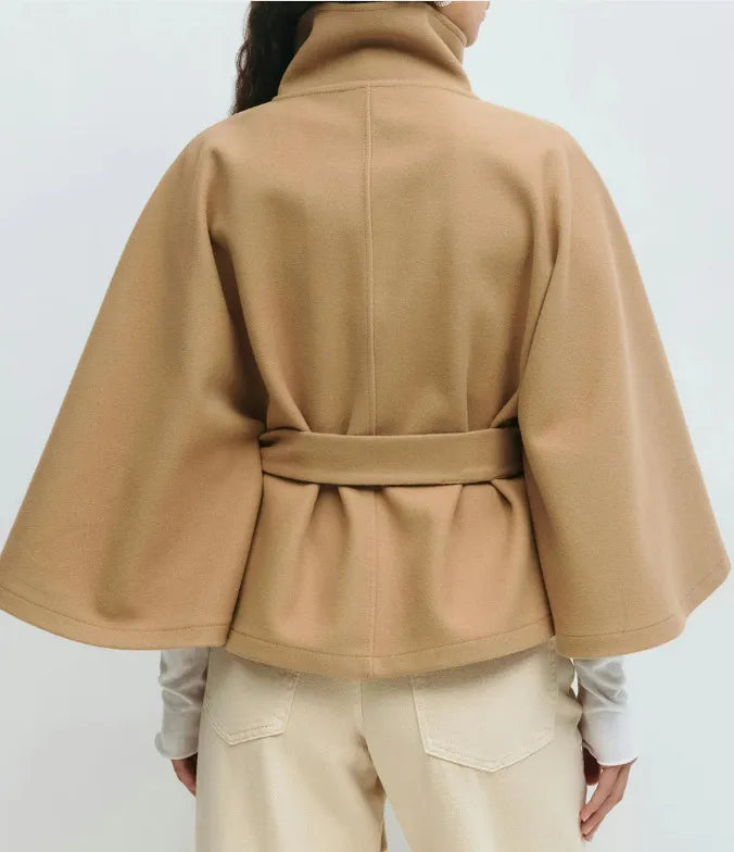 Felicia | Women's Spring Cape Coat with Belt and Stand-Up Collar
