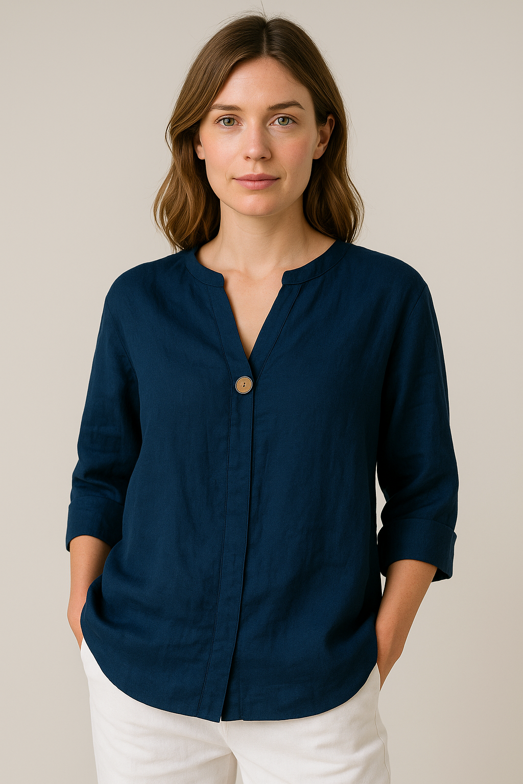 Stefanie | Women's Loose-Fitting Blouse with V-Neck and Button Details