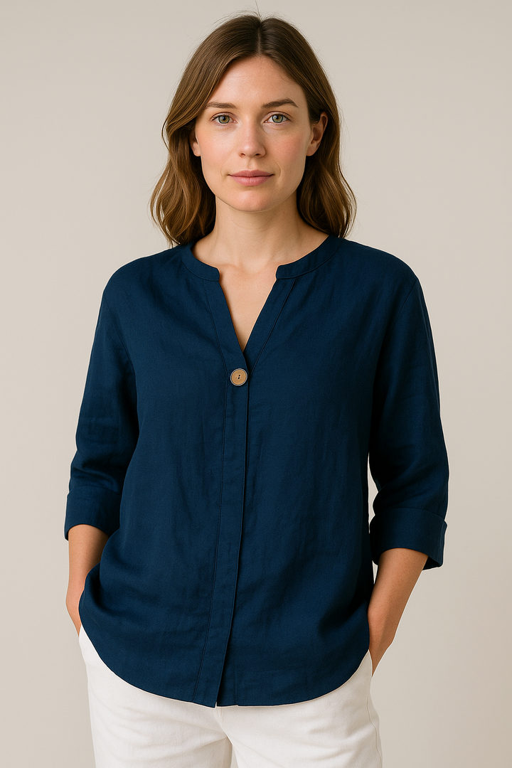 Stefanie | Women's Loose-Fitting Blouse with V-Neck and Button Details