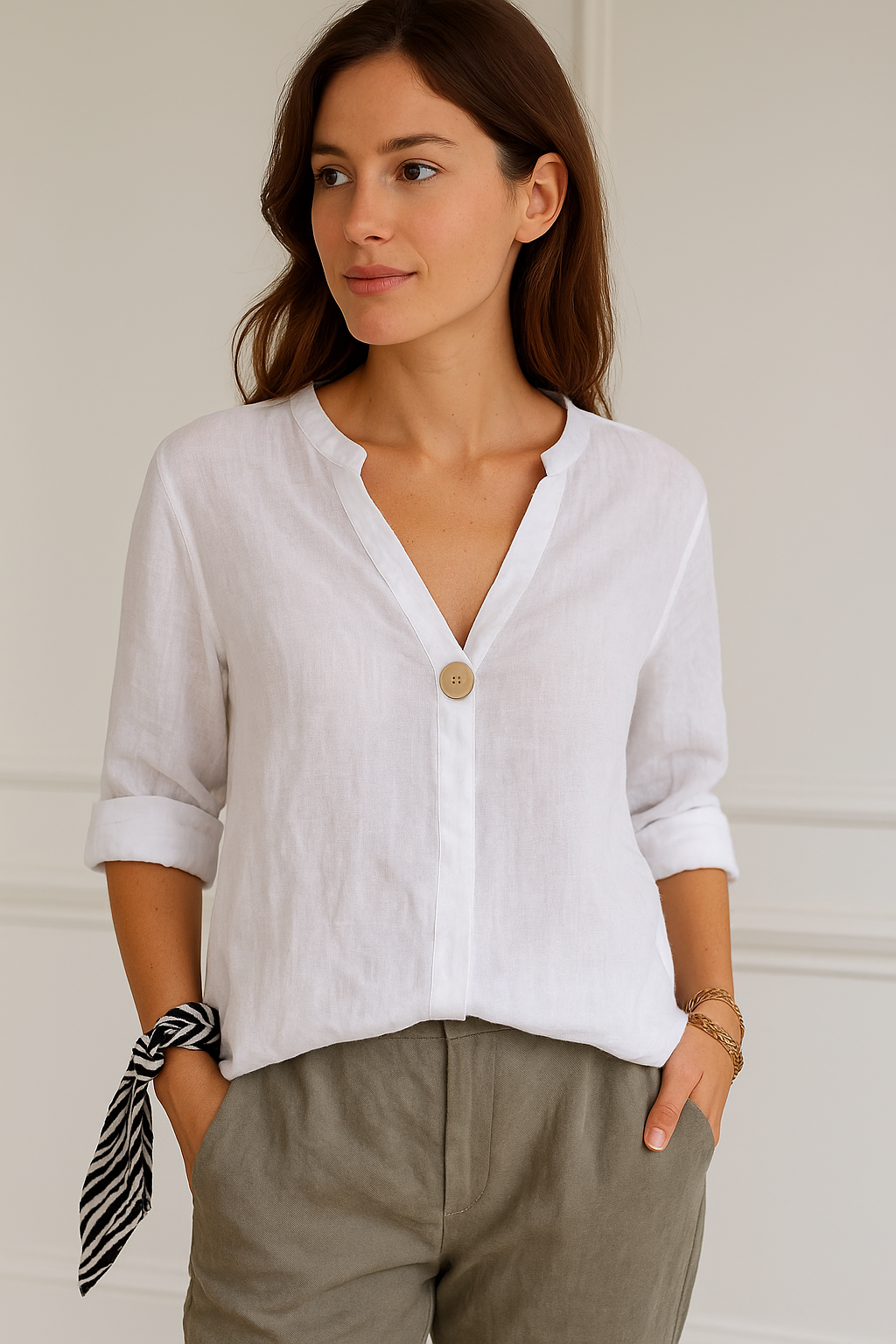 Stefanie | Women's Loose-Fitting Blouse with V-Neck and Button Details