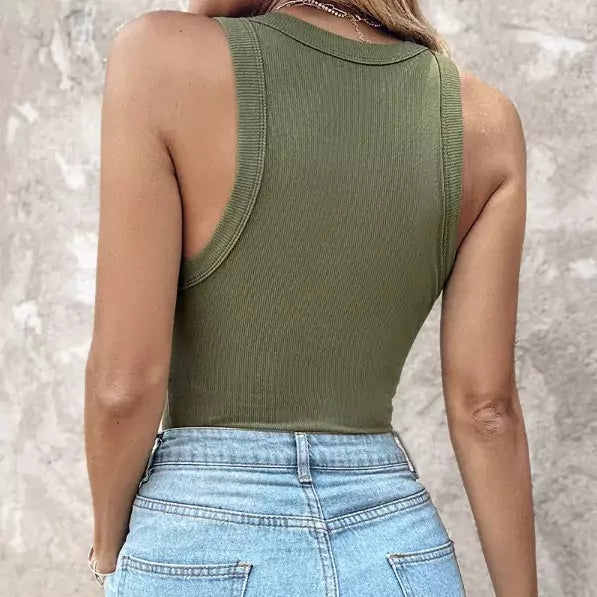 Women's Ribbed Tank Top with Built-in Bra for Effortless Style