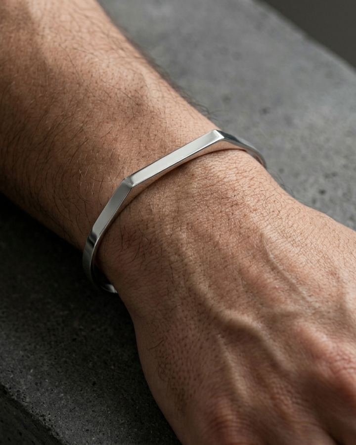 Silver-Tone Rectangular Cuff Bracelet For Men