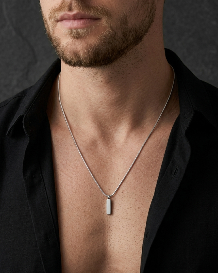 Silver Necklace with Rectangular Pendant