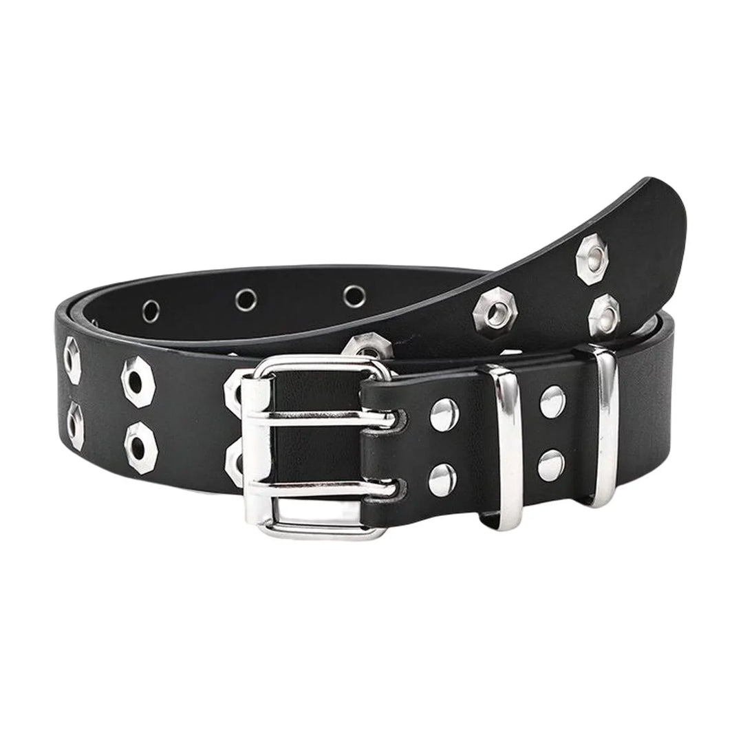 Star Eye Rivet Belt with Double Prong Buckle