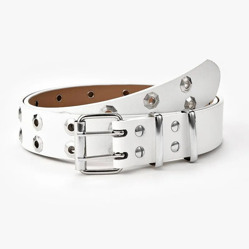 Star Eye Rivet Belt with Double Prong Buckle