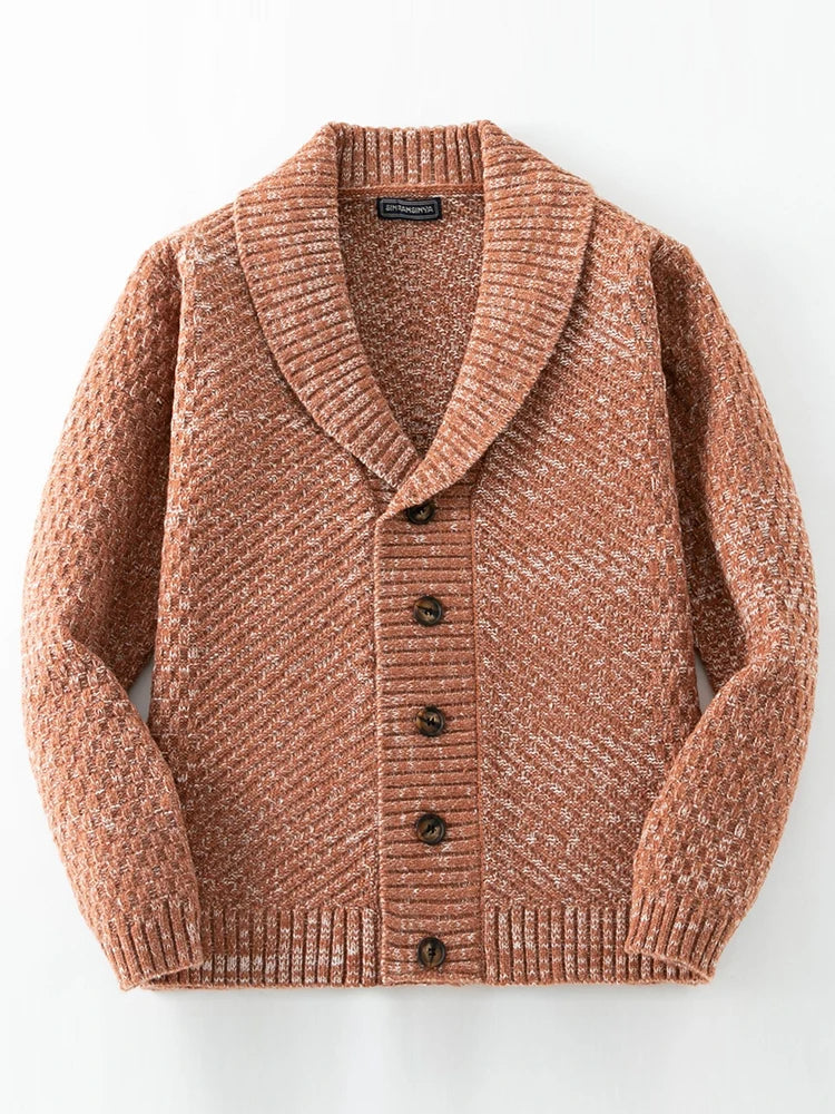 Men's Shawl Collar Button-Front Sweater, view 2 - Elena Harper