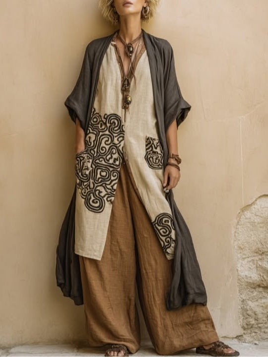 Three-Piece Women's Bohemian Set with Loose Fit in Nomadic Style
