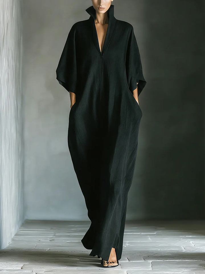 Alessandra | Oversized Black Maxi Dress in Minimalist Style