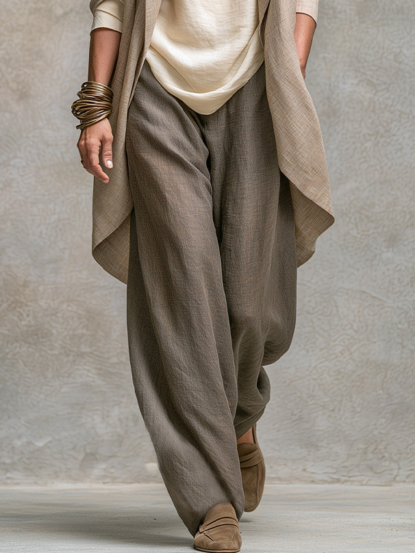 Three-Piece Women's Linen Effect Set with Wide Pants