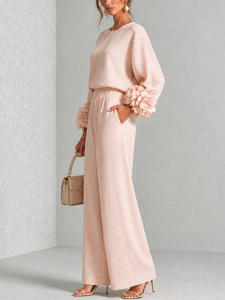 TWO-PIECE SET WITH FLORAL CUFFS FOR WOMEN